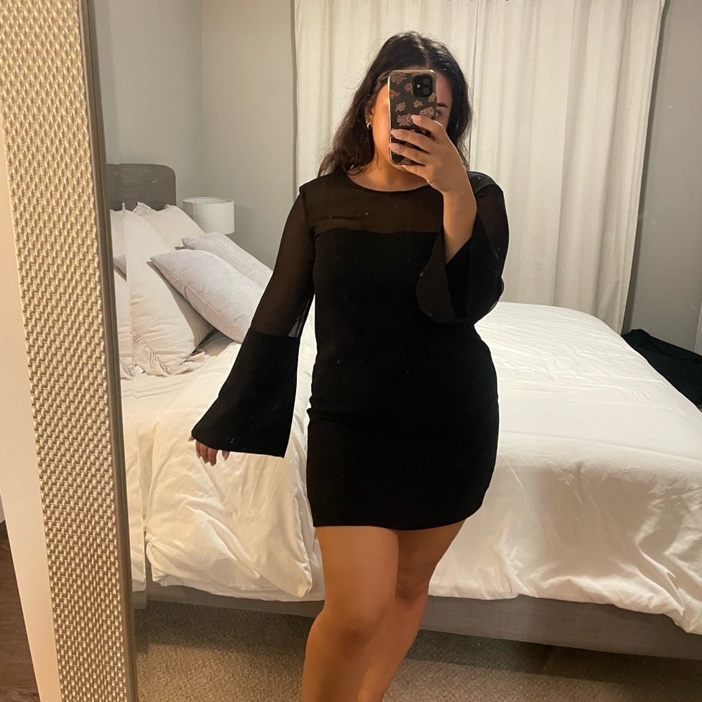 Lulus Black Dress with Bell Sleeves